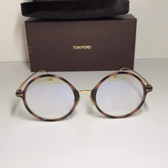 New Authentic Tom Ford TF5703-B 053 Women's Round Sunglasses - Tortoise and Gold - Picture 6 of 10